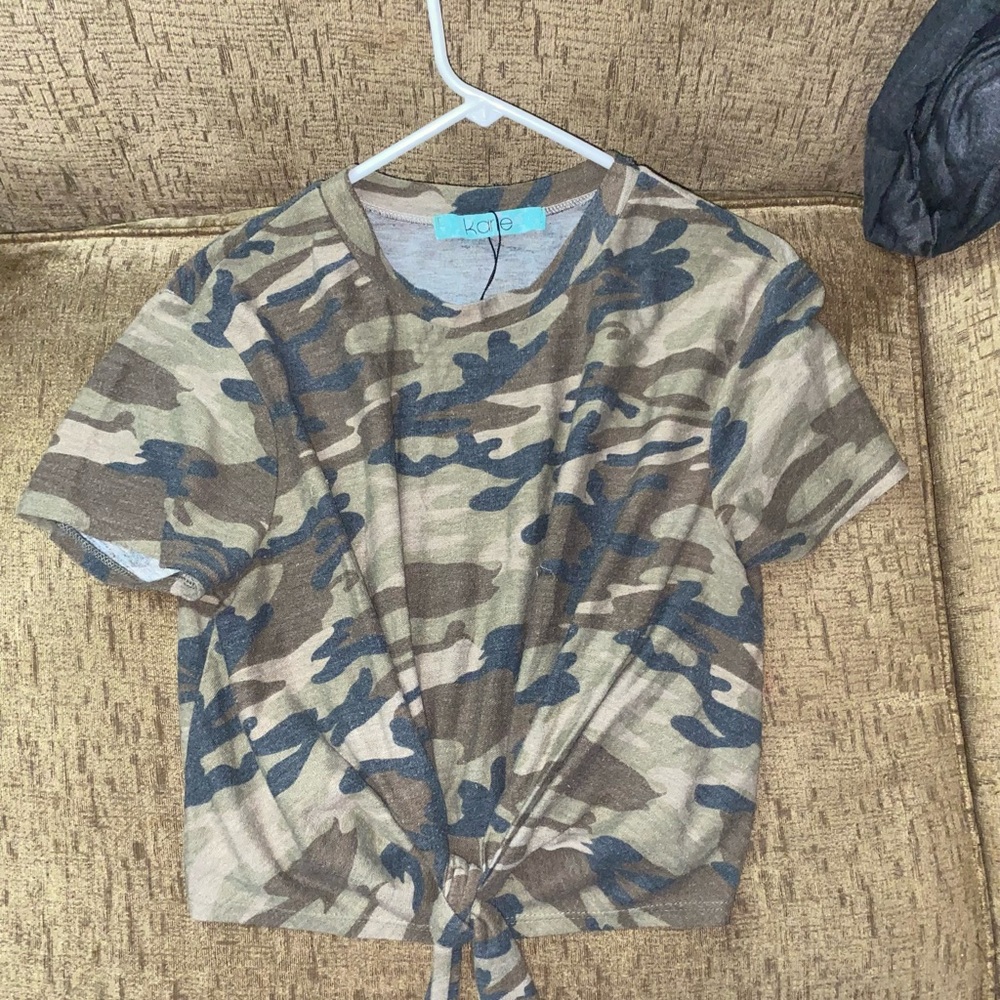 Koi Camo Crop Top - Green and Brown